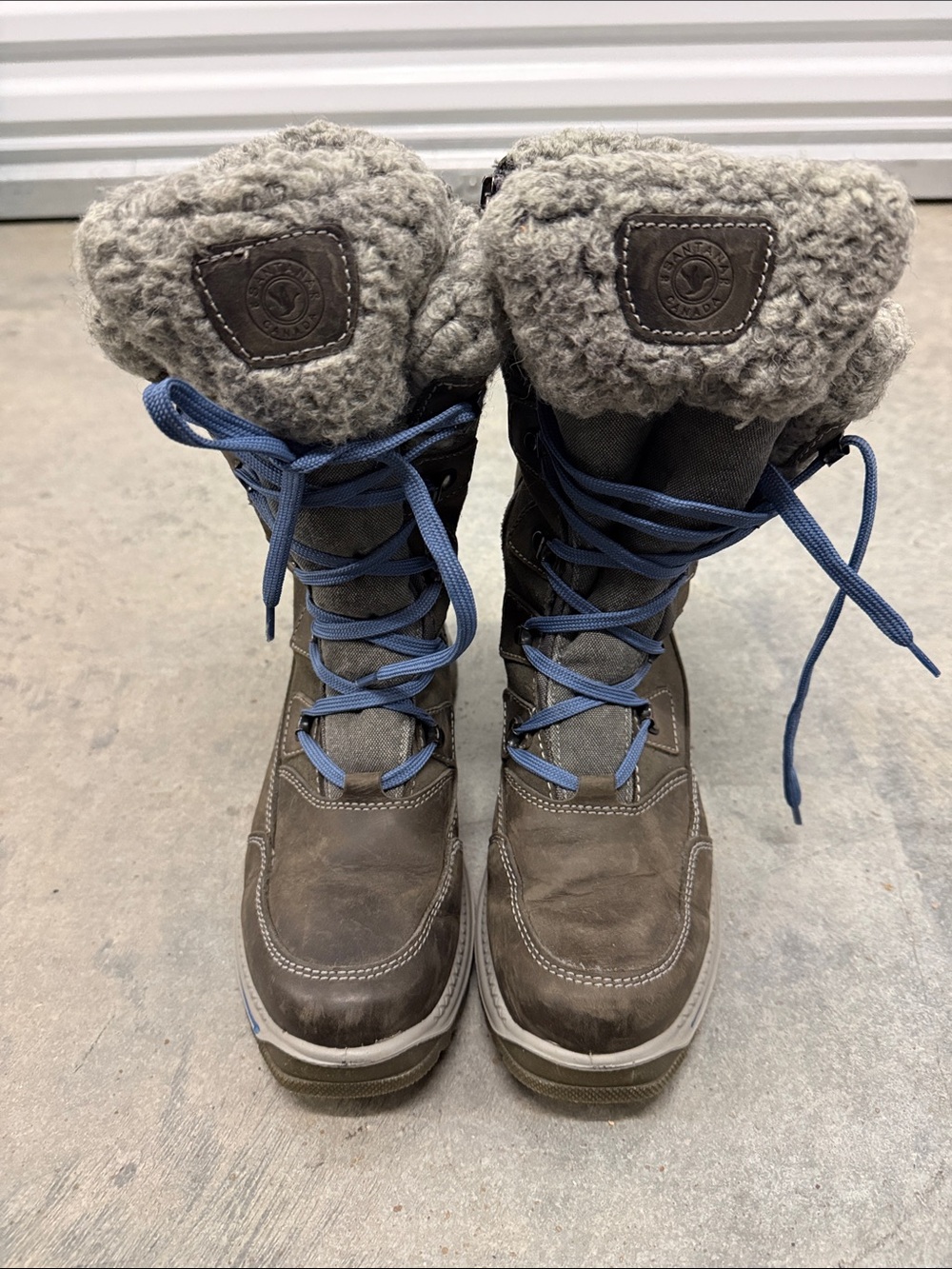 Santana Canada Brown Winter Boots with Blue Laces and Shearling Cuff